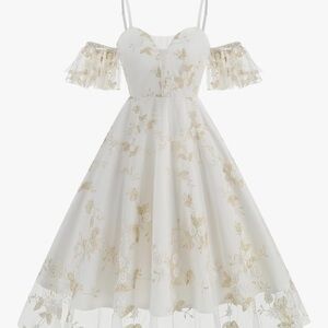 Elegant White Floral Off-Shoulder Dress